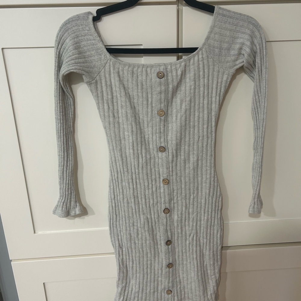 Windsor Cream Off the Shoulder Ribbed Button-Down Dress